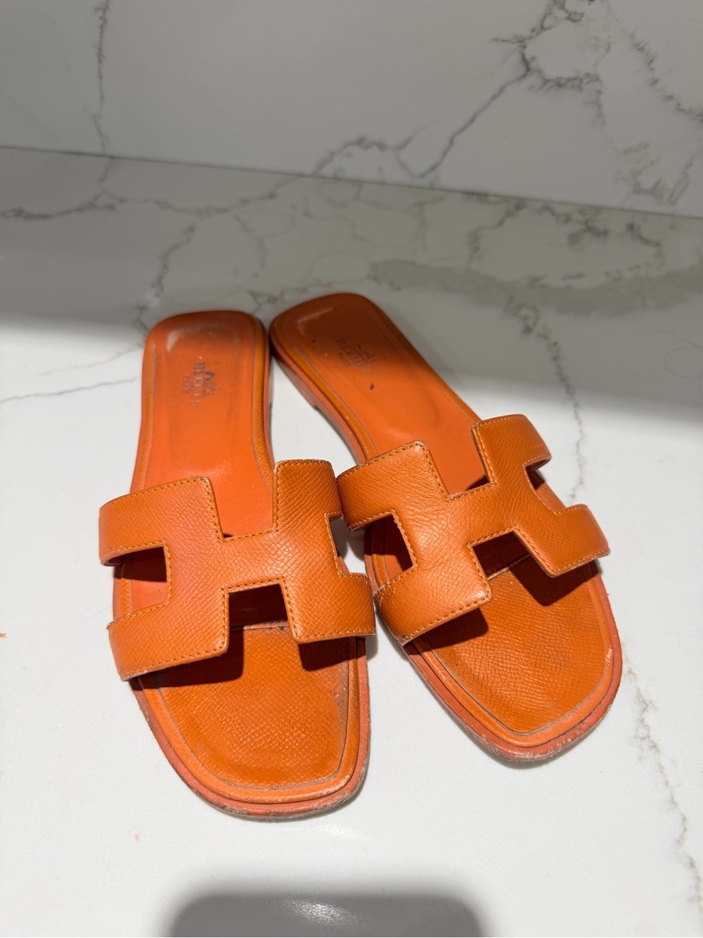 Women’s Oran Orange Leather Slide Sandals – Size EU 38